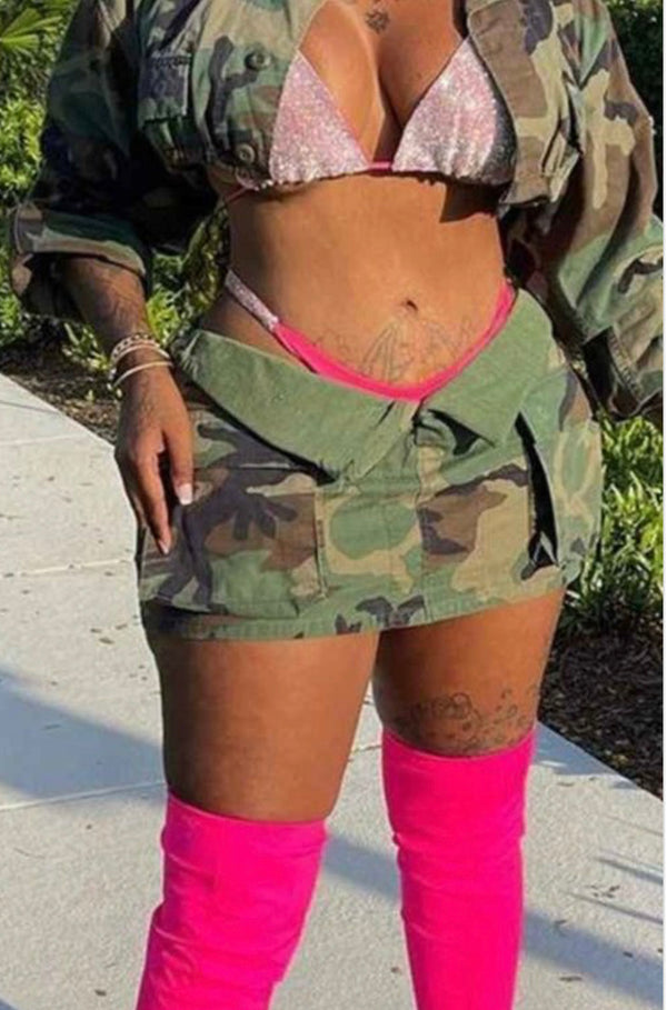 Zip Up Front Sexy Camo Mini Skirt